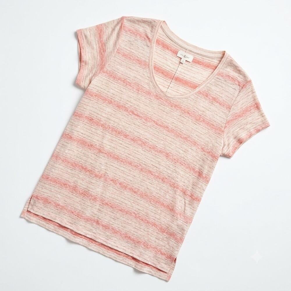 LOU & GREY 100% Linen Striped Slub Tee Orange White Short Sleeve Womens XL